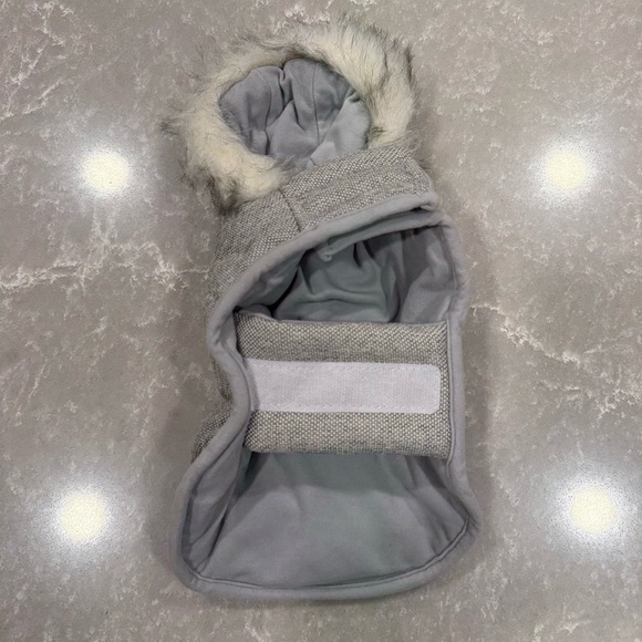 Gray Quilted Dog Winter Coat with Faux Fur Hood Size XS - Picture 3 of 11